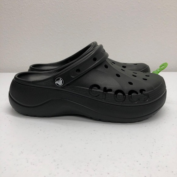 Crocs Clogs Mens Size 9 Womens Size 11 Black Baya Platform Comfort Slip On Shoes - Picture 7 of 12